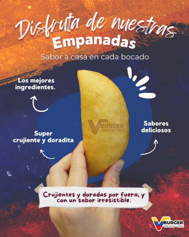 ¿Te imaginas ese sonido crujiente al dar el primer mordisco? 🤤🔊

Ese es el sello de una verdadera empanada venezolana, y en @vburgerutah urger la preparamos exactamente como te gusta: 
✅súper crujiente, 
✅perfectamente doradita por fuera y con un sabor irresistible por dentro.

Usamos solo los mejores ingredientes para garantizar que en cada bocado sientas ese "sabor a casa" 🇻🇪que tanto extrañas. 

Ya sea para desayunar con energía o para calmar ese antojo de la tarde, esta es la empanada que te mereces hoy.

¿Con qué salsa la acompañas: guasacaca, ajo o picante? 🔥👇

📍 Visítanos en: 1669 W 9000 S, West Jordan, UT 84088.
#EmpanadasVenezolanas #VBurgerUtah #DesayunoVenezolano #WestJordanEats #ComidaVenezolanaUtah 

SaborACasa🇻🇪